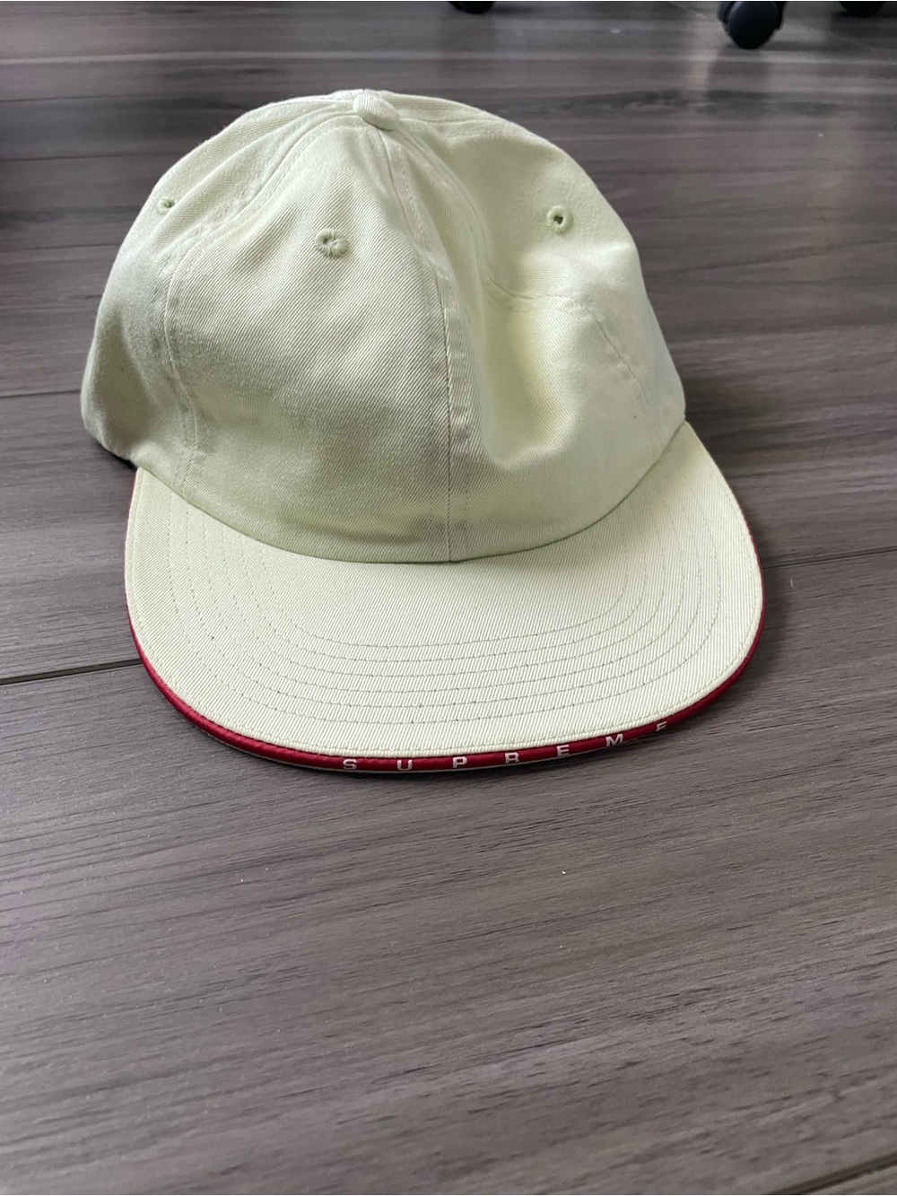 Supreme Visor Logo Twill Cream Baseball Cap with Red-Edged Brim